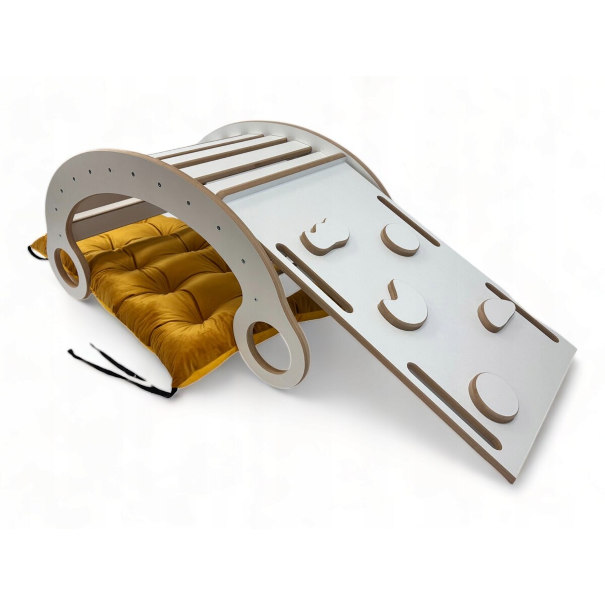 Drewniany Bujak Montessori dla dzieci + Poduszka K +Ścianka +Zjeżdżalnia CE