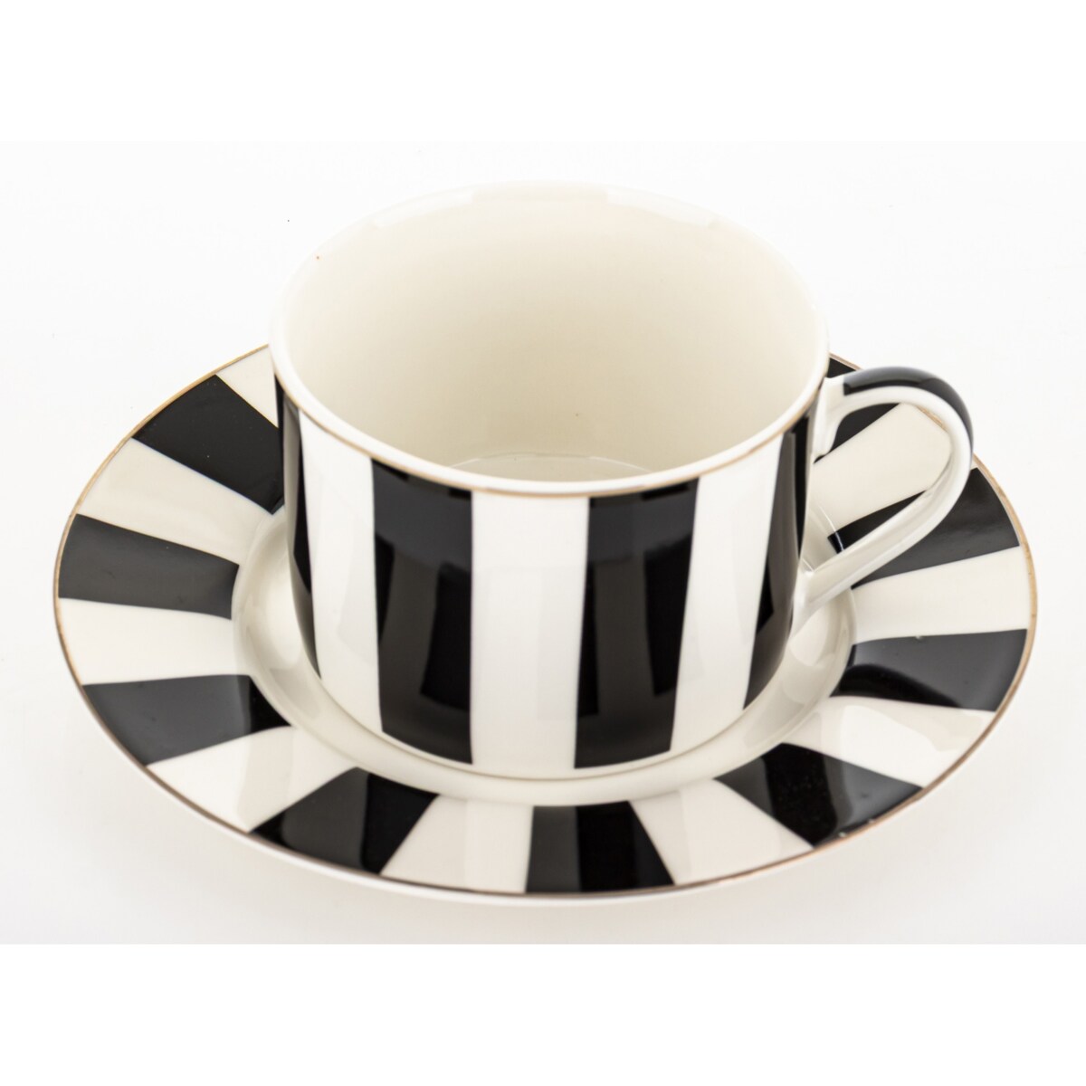 Filiżanka 220 ml i spodeczek, w czarne pionowe paski, w pudełku, LARGO