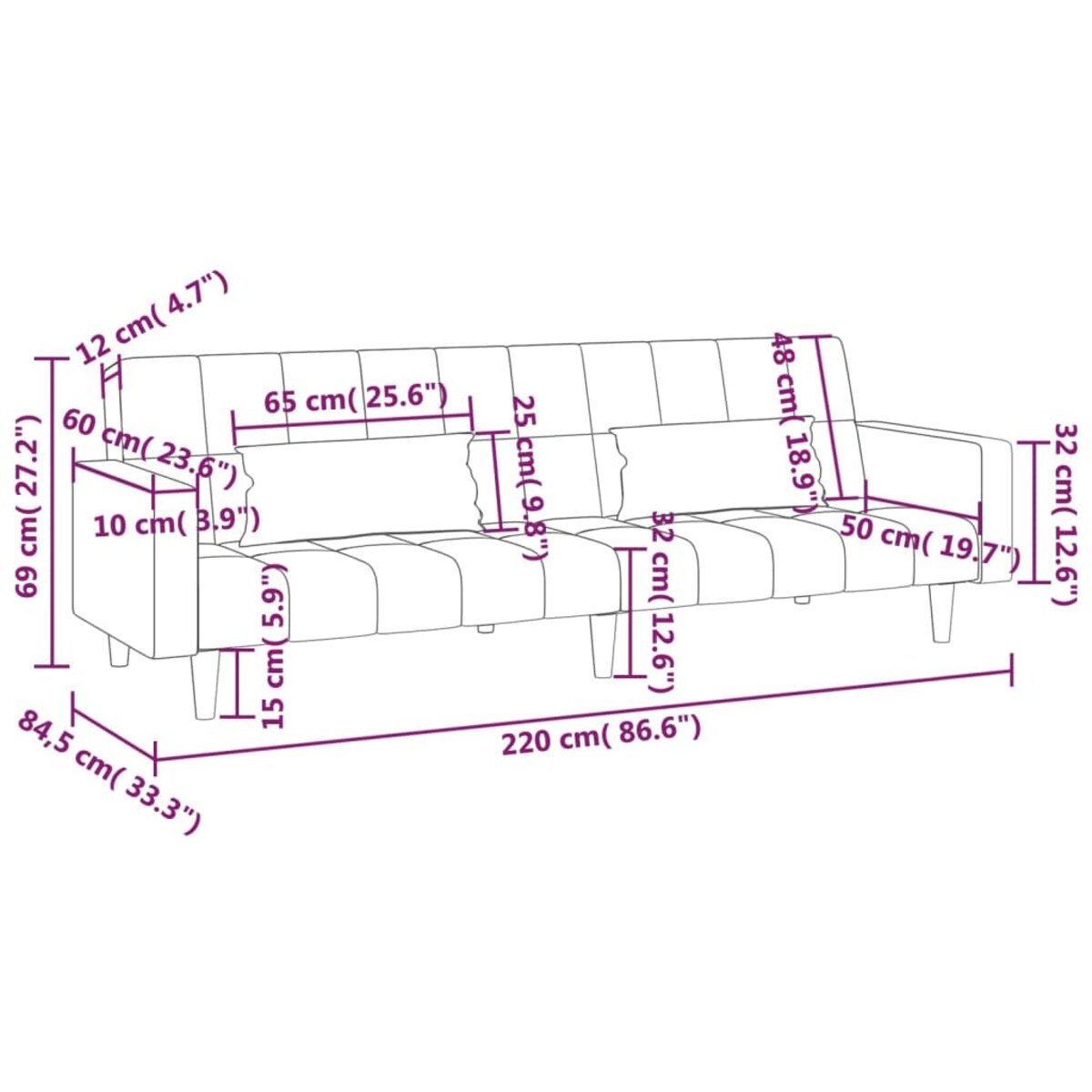 vidaXL 2-osobowa kanapa, z 2 poduszkami, niebieska, aksamitna