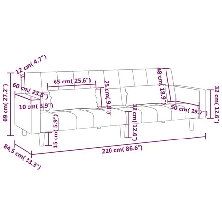 vidaXL 2-osobowa kanapa, z 2 poduszkami, niebieska, aksamitna