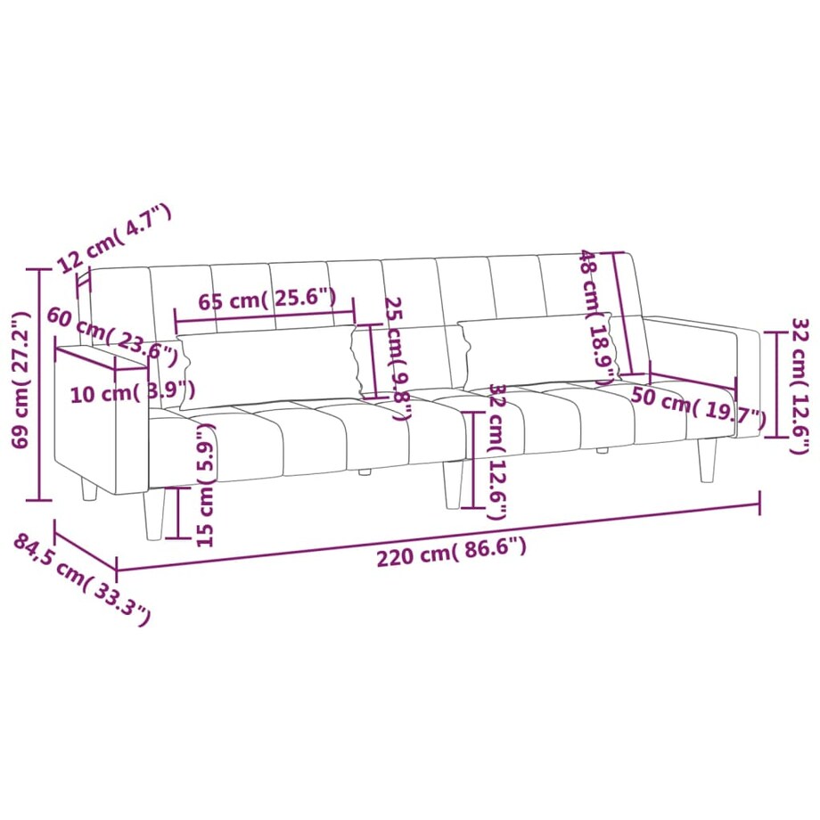 vidaXL 2-osobowa kanapa, z 2 poduszkami, niebieska, aksamitna