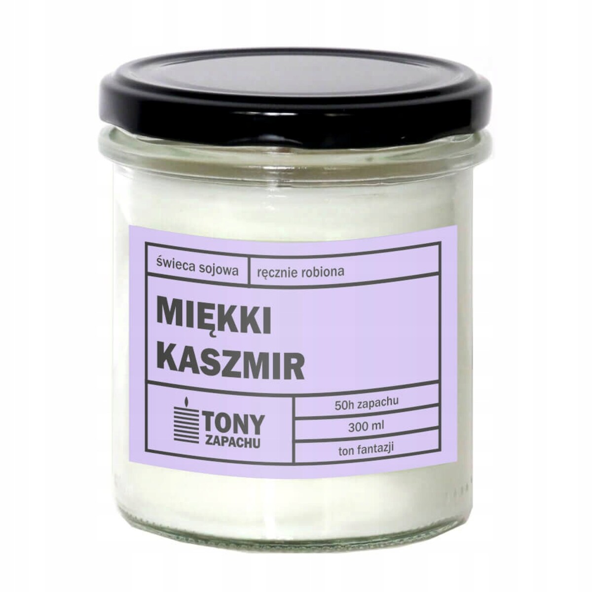 Naturalna ręcznie robiona świeca sojowa zapachowa w szkle MIĘKKI KASZMIR 50h palenia 300ml - prezent upominek dla kobiety mamy dziewczyny żony babci niej