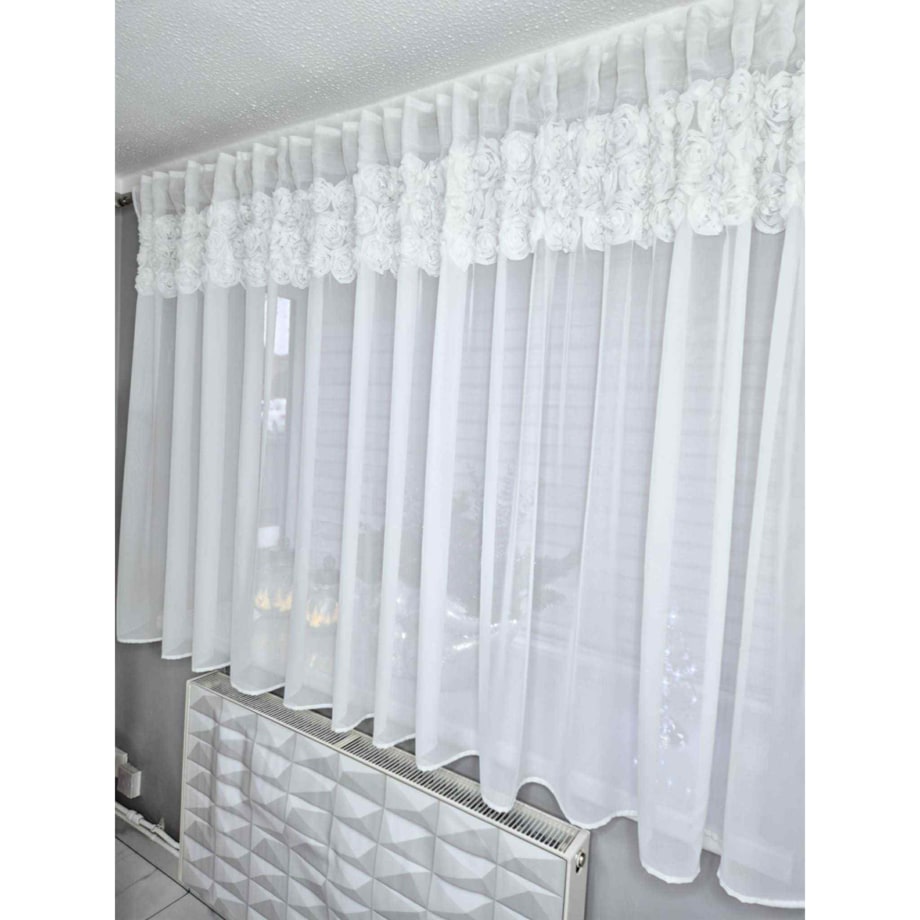 firana "rosalia" top róże 3d wyszywane biały | 400x140 taśma