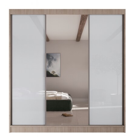 Szafa przesuwna VIOLA V200 z lustrem, do przedpokoju -sonoma+ biały lacobel