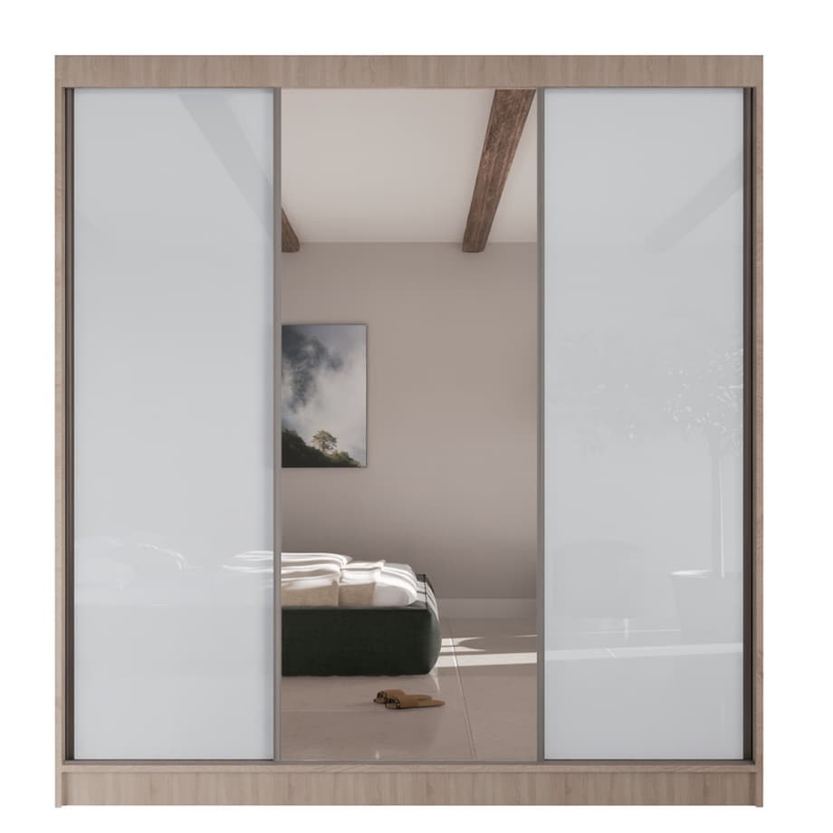 Szafa przesuwna VIOLA V200 z lustrem, do przedpokoju -sonoma+ biały lacobel