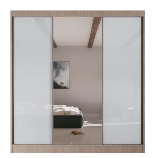Szafa przesuwna VIOLA V200 z lustrem, do przedpokoju -sonoma+ biały lacobel