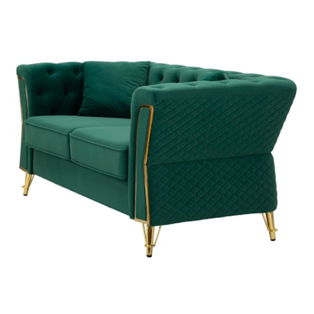 Sofa Emy, kolor zielony i złoty, poliester, drewno eukaliptusowe, drewno sosnowe, sklejka i metal, 162 x 83 x 76 cm, do salonu, Mauro Ferretti