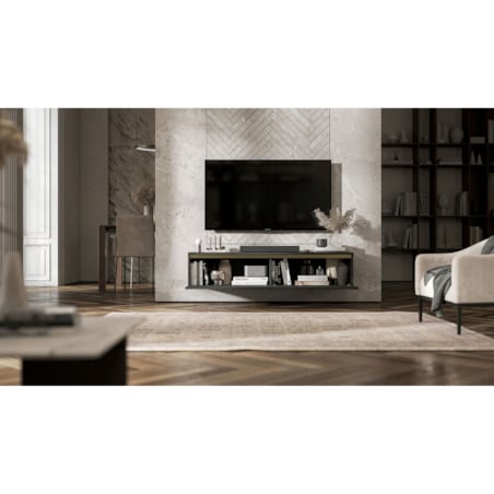 Nowoczesna Wisząca Szafka RTV Glamour Komoda RTV Czarny Mat 140 cm