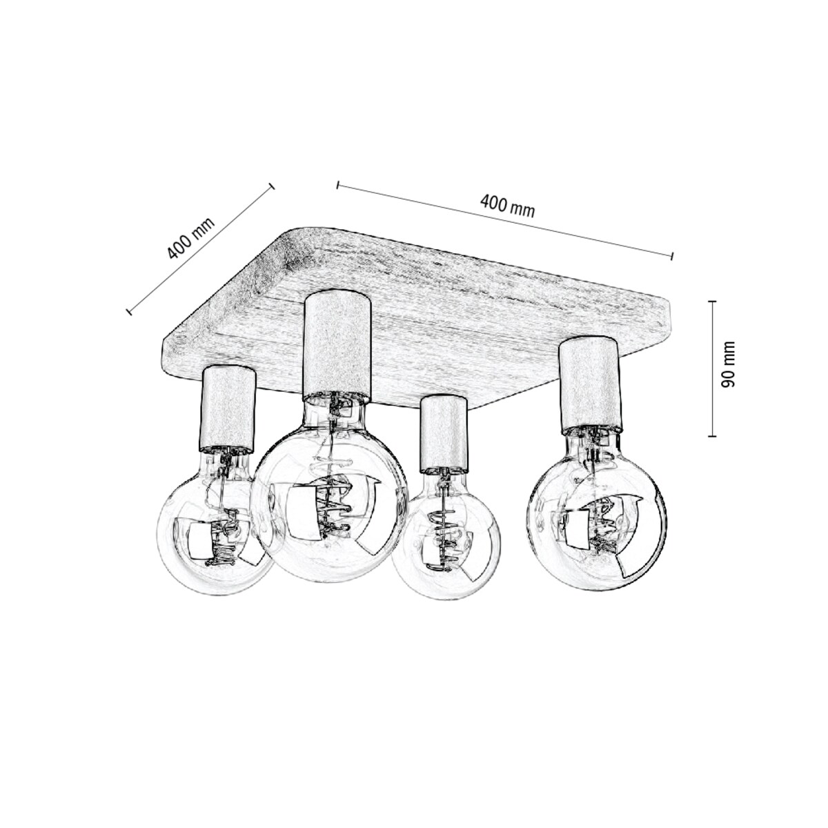 Drewniana Lampa Sufitowa BRITOP Lighting 4xE27 Max.25W Dąb Olejowany FSC z Detalem Czerni, Polski Producent, 1 szt.
