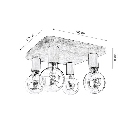 Drewniana Lampa Sufitowa BRITOP Lighting 4xE27 Max.25W Dąb Olejowany FSC z Detalem Czerni, Polski Producent, 1 szt.