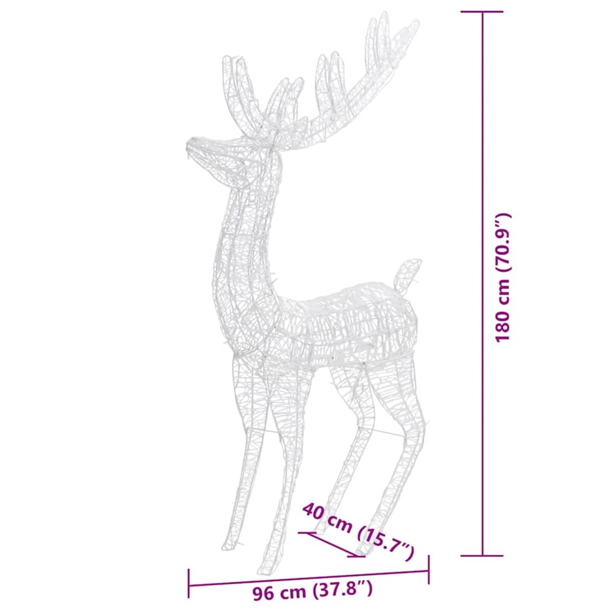vidaXL Renifery z akrylu XXL, 3 szt., 250 kolorowych LED, 180 cm