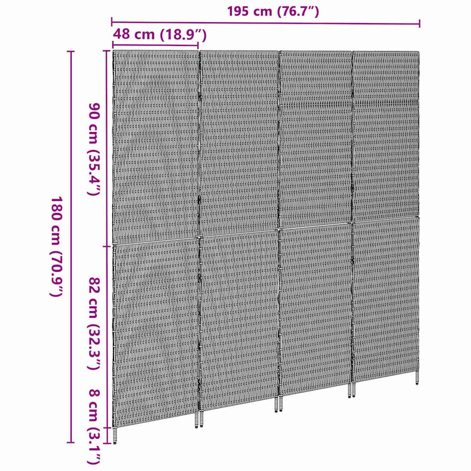 vidaXL Przesłona pokoju Beżowy 196 x 200 cm polirattan