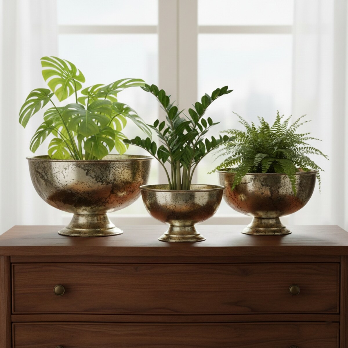 OSŁONKA NA DONICZKĘ METALOWA SREBRNA NA BONSAI BALKON TARAS DO DOMU 3 szt