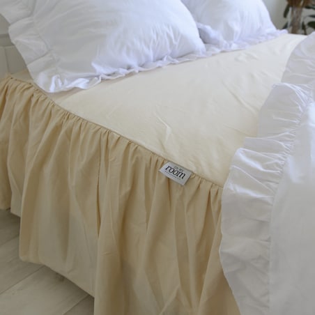 Prześcieradło Na Łóżko Bawełniane Z Ozdobną Falbanką 140X200 Cm Beżowe