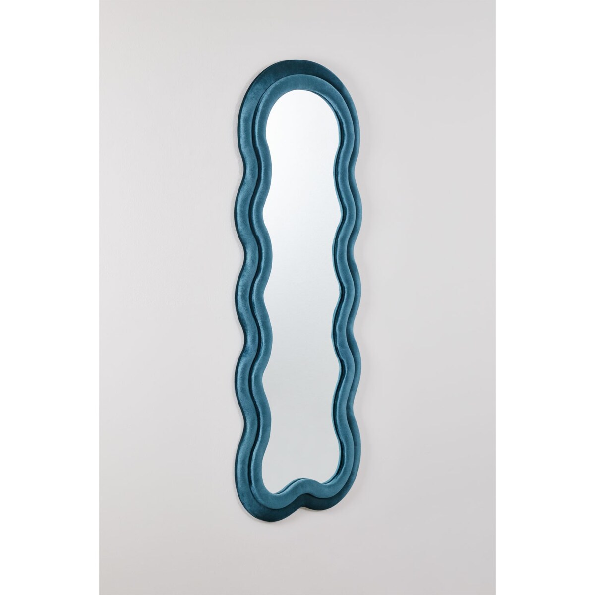 Lustro w falistej ramie aksamit turkusowoniebieskie 160x60 cm