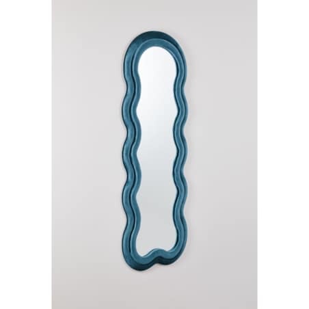 Lustro w falistej ramie aksamit turkusowoniebieskie 160x60 cm