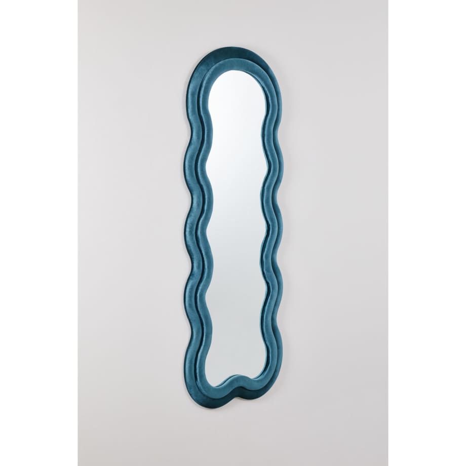 Lustro w falistej ramie aksamit turkusowoniebieskie 160x60 cm