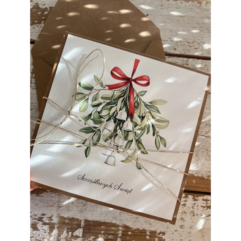 Kartka świąteczna ręcznie robiona z jemiołą na Boże Narodzenie - jemioła