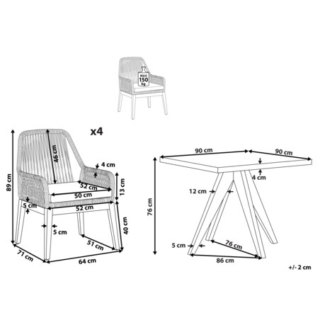 Zestaw ogrodowy dla 4 osób OLBIA z poduszkami Beton Beżowy