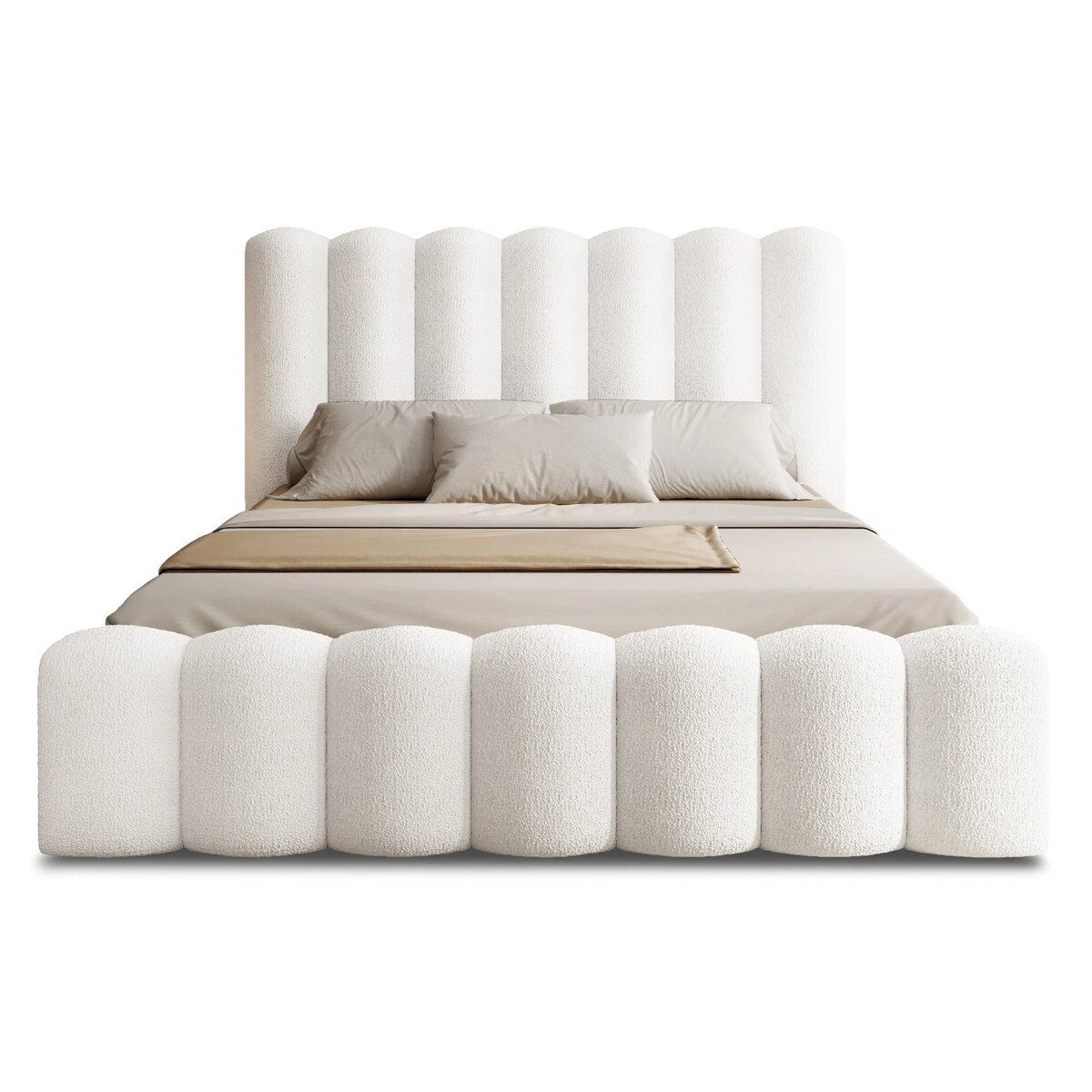 Łóżko ze stelażem i pojemnikiem białe bouclé Santos