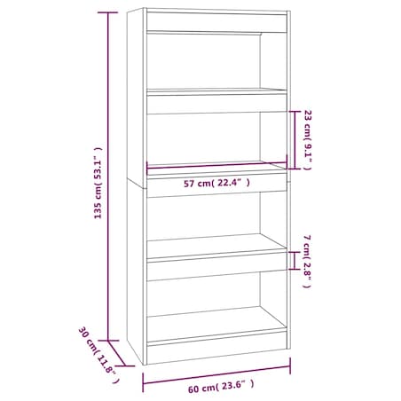 vidaXL Regał na książki/przegroda, szary dąb sonoma, 60x30x135 cm