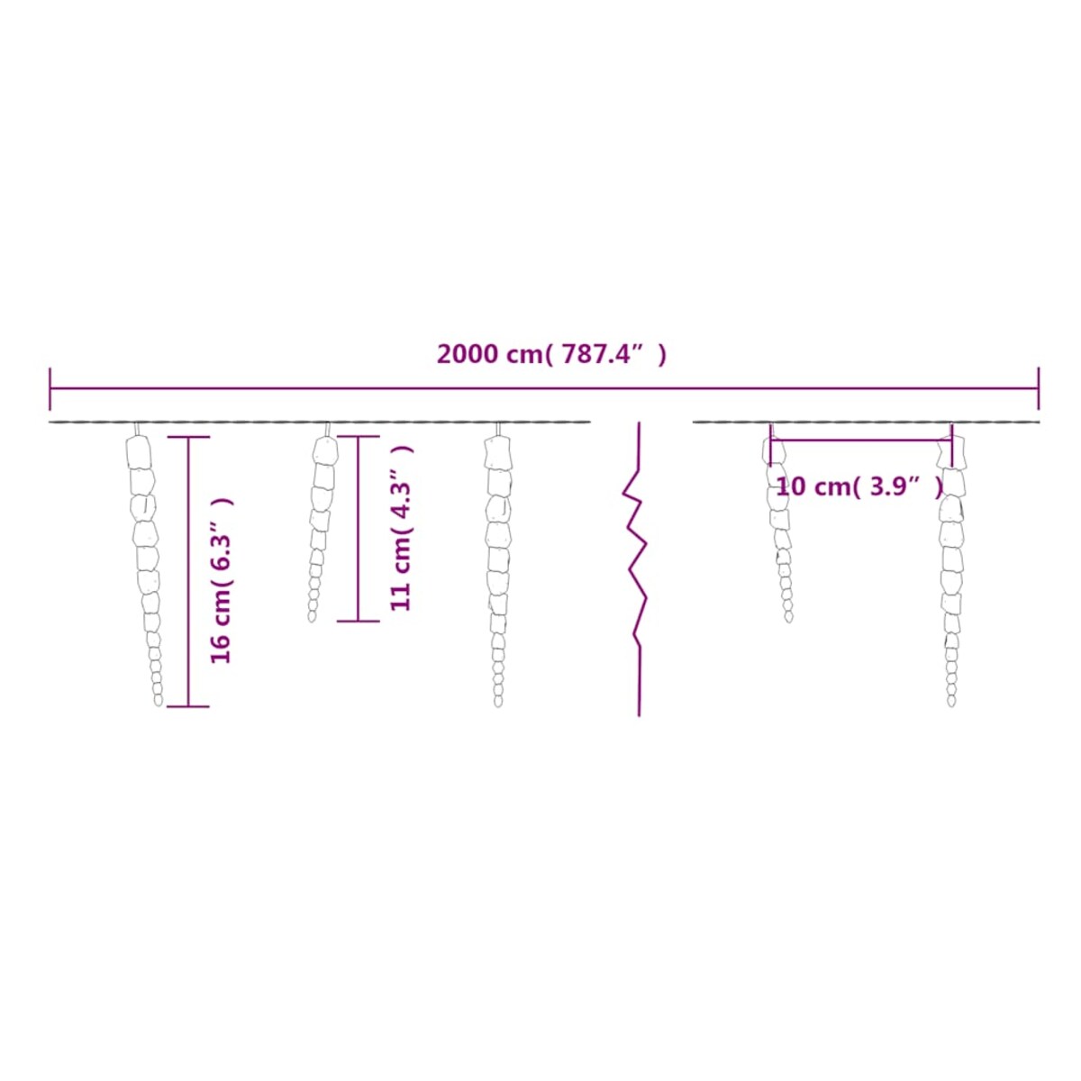 vidaXL Świąteczna lampa sopelkowa 200 diod LED Zimna biel 20 m Akryl PVC