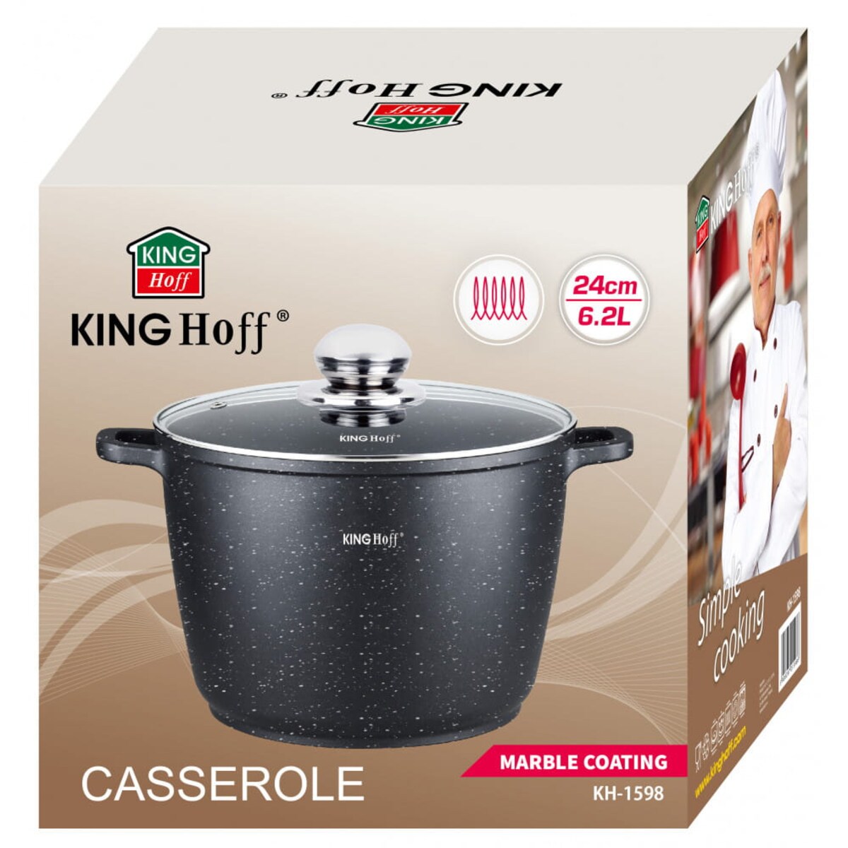 Garnek z powłoką marmurową 6.2L 24cm indukcja gaz KINGHOFF