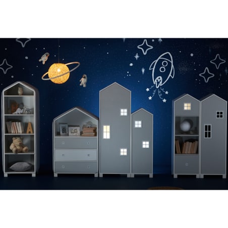 KONSIMO MIRUM Szary regał w kształcie domku dla chłopca