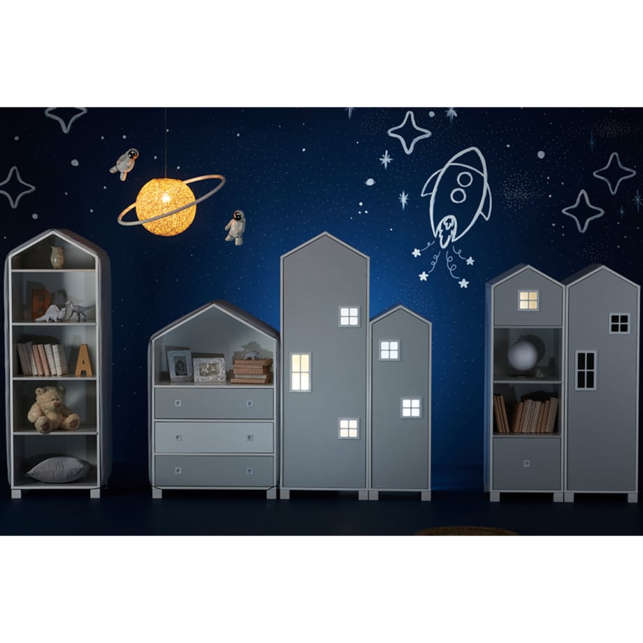 KONSIMO MIRUM Szary regał w kształcie domku dla chłopca