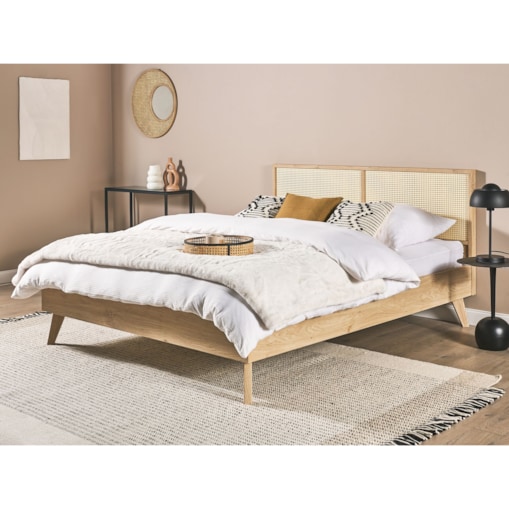 Łóżko rattanowe 160 x 200 cm jasne drewno MONPAZIER