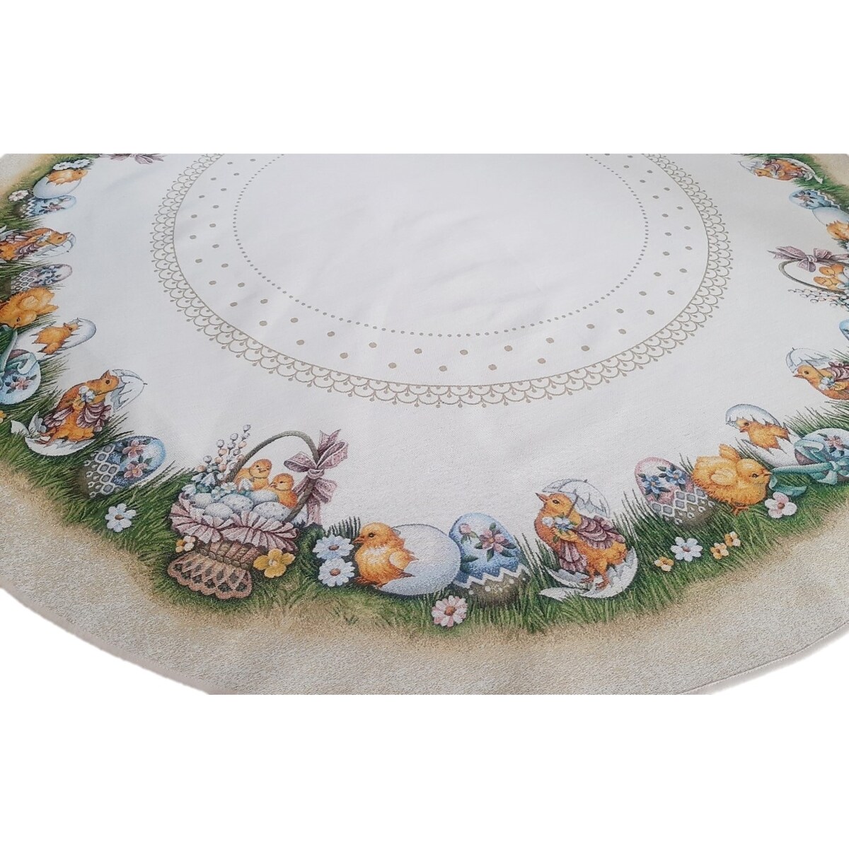 Obrus Okrągły Wielkanocny Na Stół 165 Cm Ozdobny Dekoracyjny Pollito