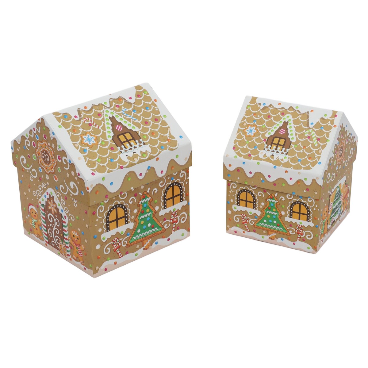 Pudełka dekoracyjne 2 szt. 18x15 cm CHATKI beżowe