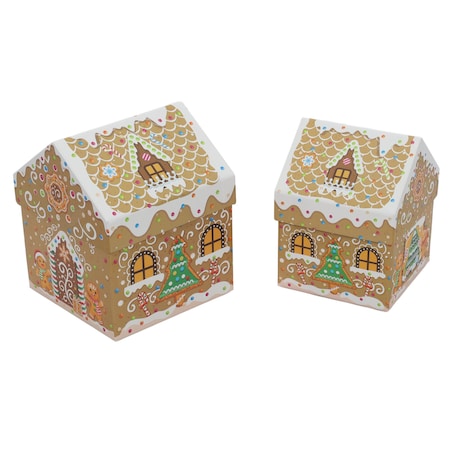 Pudełka dekoracyjne 2 szt. 18x15 cm CHATKI beżowe