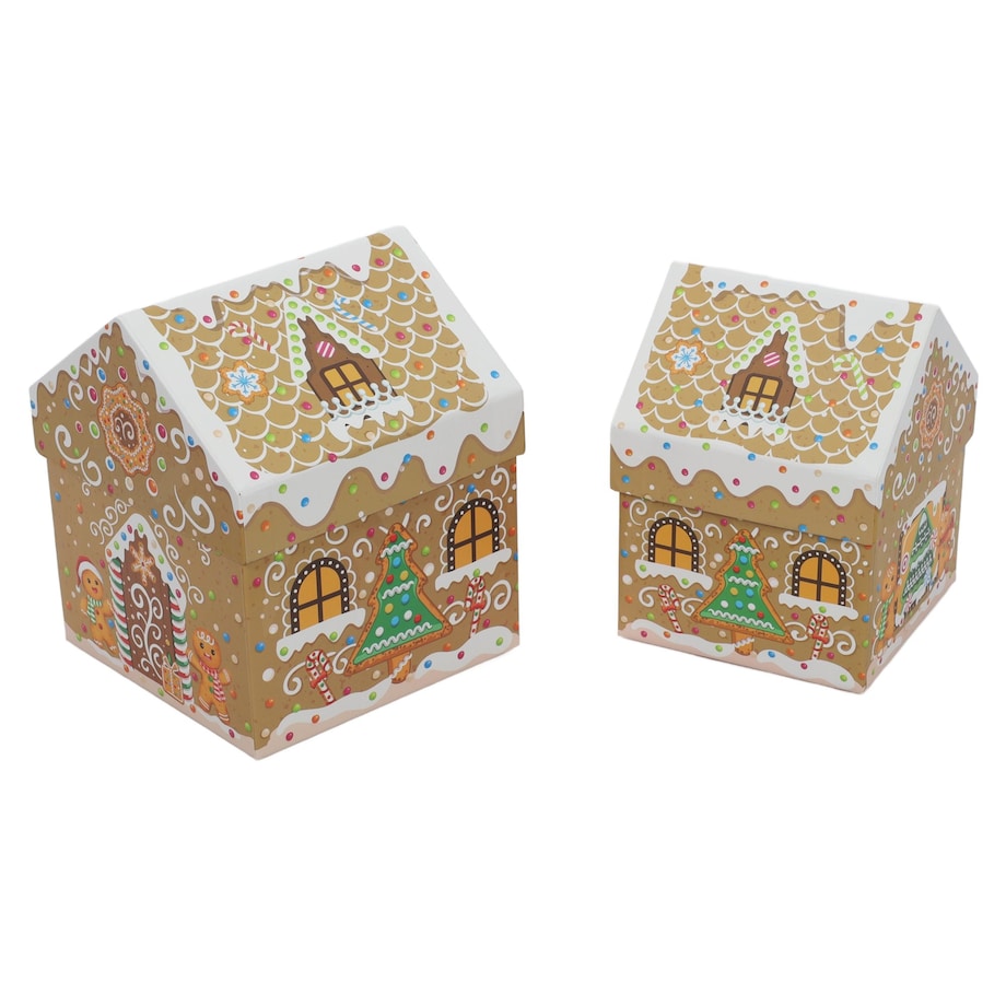 Pudełka dekoracyjne 2 szt. 18x15 cm CHATKI beżowe