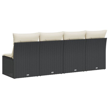 vidaXL Sofa ogrodowa z poduszkami, 4-osobowa, czarna, polirattan