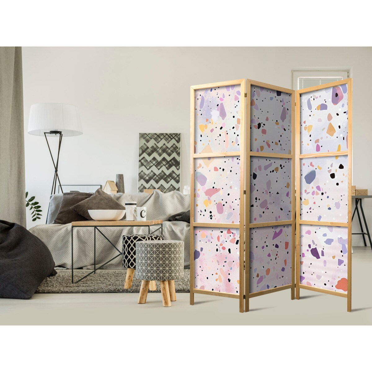 Parawan Japoński 3-panelowy Lastriko W Stylu Confetti 135x172cm
