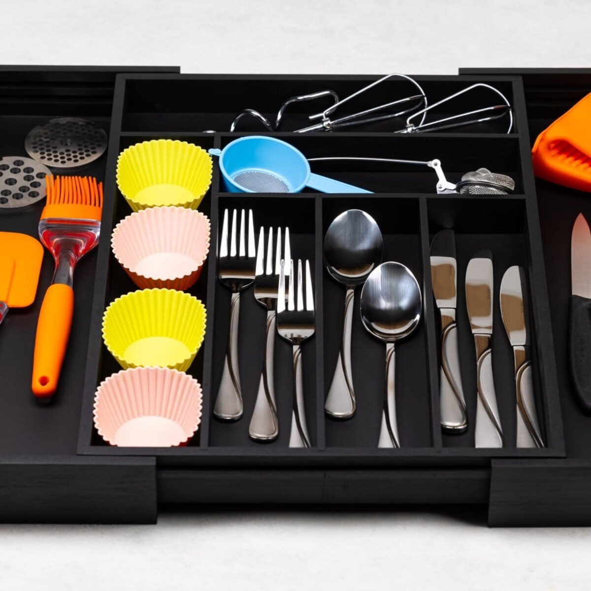 Wkład organizer do szuflady na sztućce rozsuwany czarny KINGHOFF