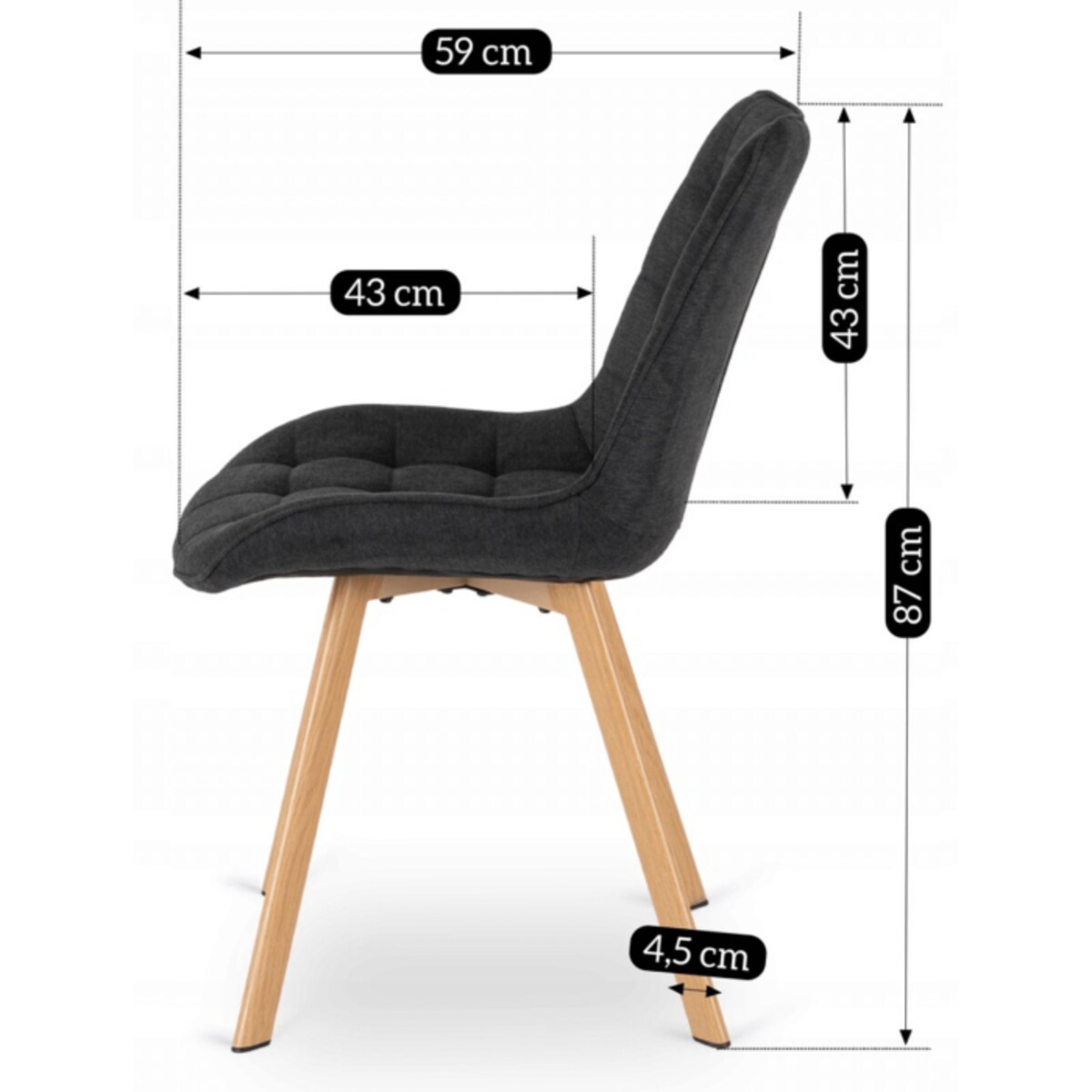 Krzesło Tapicerowane Kuchenne Czarne Do Salonu Jadalni Skandynawski KATHY