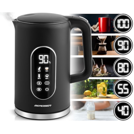 Czajnik elektryczny Berdsen 1,7l panel dotykowy regulacja temperatury 2200W czarno-srebrny