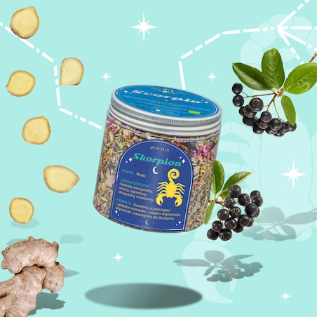 Herbata Zodiakalna SKORPION herbaciany susz napar ziołowa mieszanka na astrologiczny prezent upominek podarunek dla osoby ze znakiem zodiaku SKORPIONA