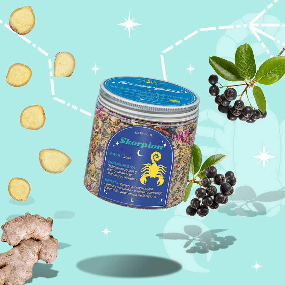 Herbata Zodiakalna SKORPION herbaciany susz napar ziołowa mieszanka na astrologiczny prezent upominek podarunek dla osoby ze znakiem zodiaku SKORPIONA