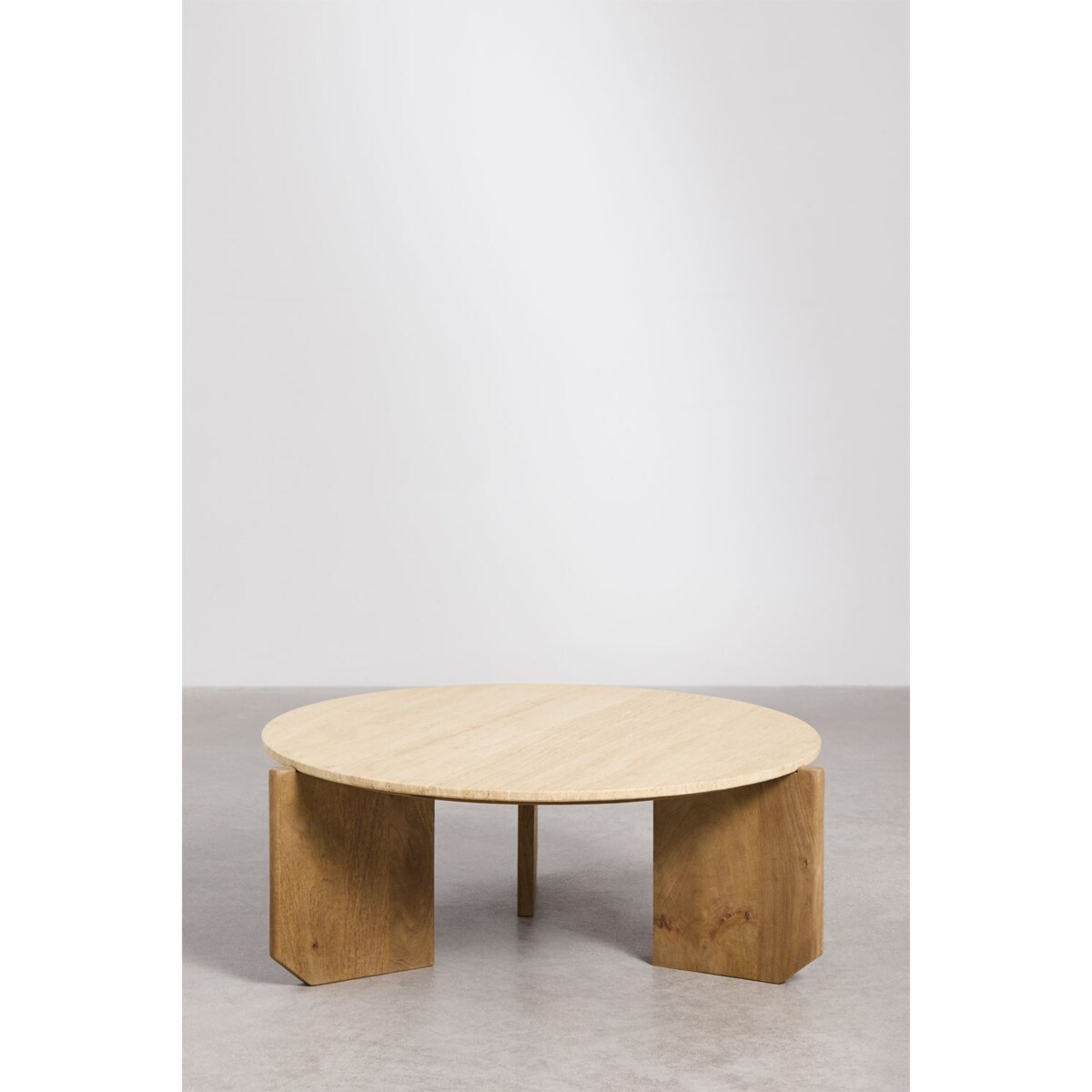 Okrągły stolik kawowy z drewna mango i trawertynu Lavinia Ø85 cm