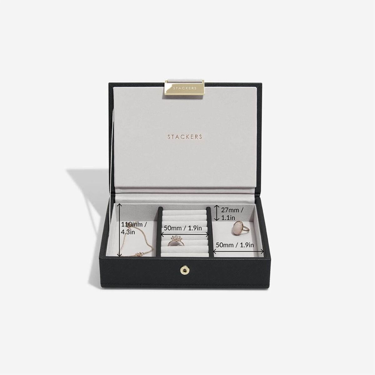 Szkatułka na biżuterię Stackers mini czarna velvet z pokrywką