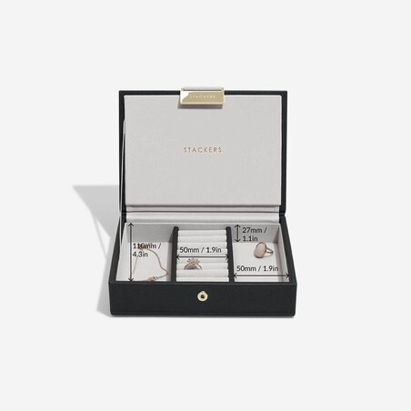 Szkatułka na biżuterię Stackers mini czarna velvet z pokrywką