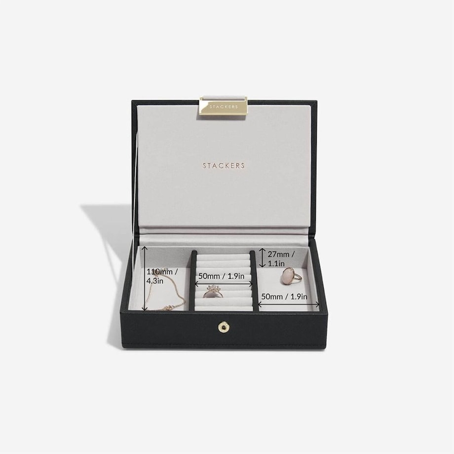 Szkatułka na biżuterię Stackers mini czarna velvet z pokrywką