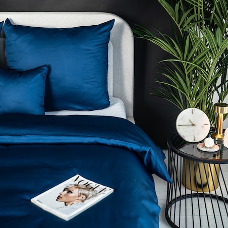 Komplet pościeli 220x200 satyna bawełniana granatowa PAN MATERAC