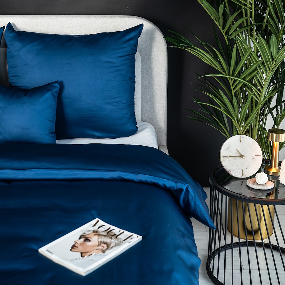 Komplet pościeli 220x200 satyna bawełniana granatowa PAN MATERAC