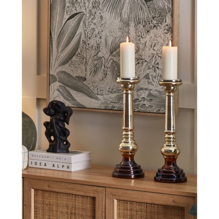 Zestaw dwóch świeczników szklanych 40 cm złoty IMARTI