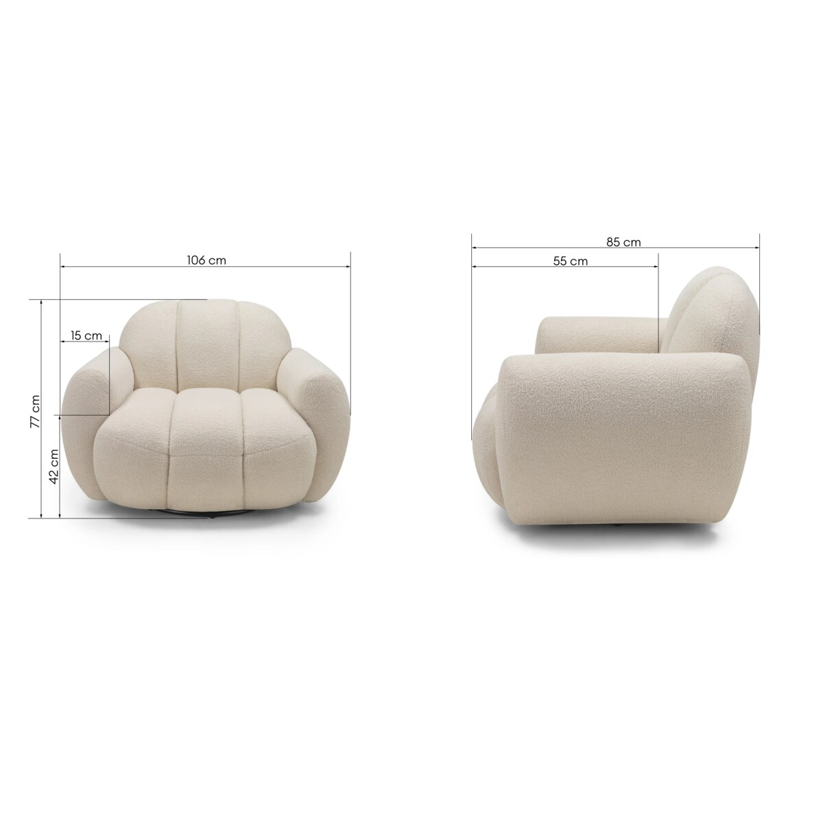 Fotel obrotowy 77x106x85 PALLASS bouclé jasnobeżowy