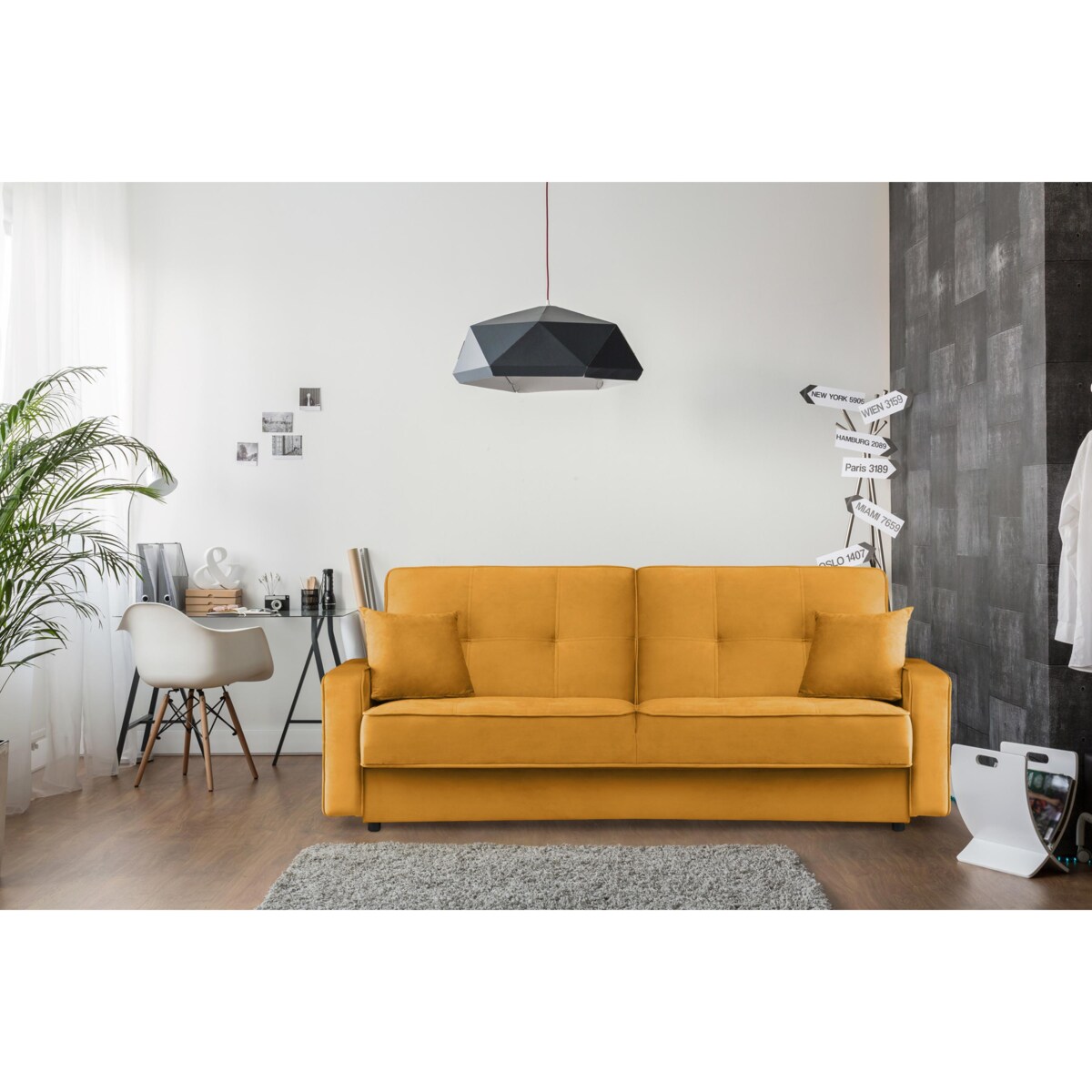 KONSIMO ORIO Rozkładana sofa w kolorze żółtym do salonu